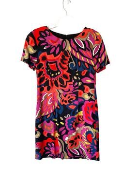 Trina Turk Black Purple Blue Mod Prints groovy Career Work Dress size 8